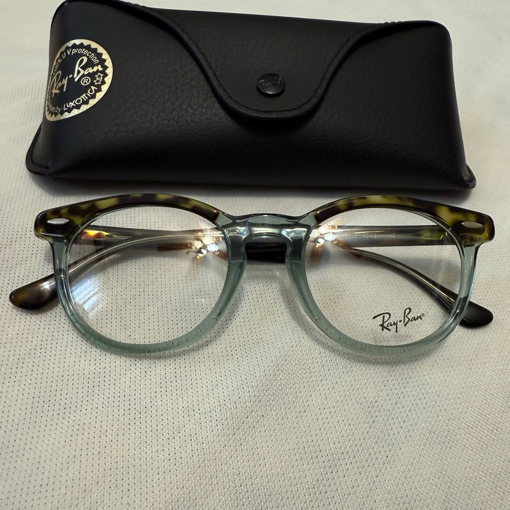 Ray-Ban Tortoise and Transparent Green Glasses with Case and Cloth